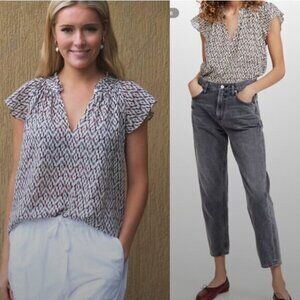 Xirena Blouse Jen Ruffle Sleeve Button Down in Abstract Chalk